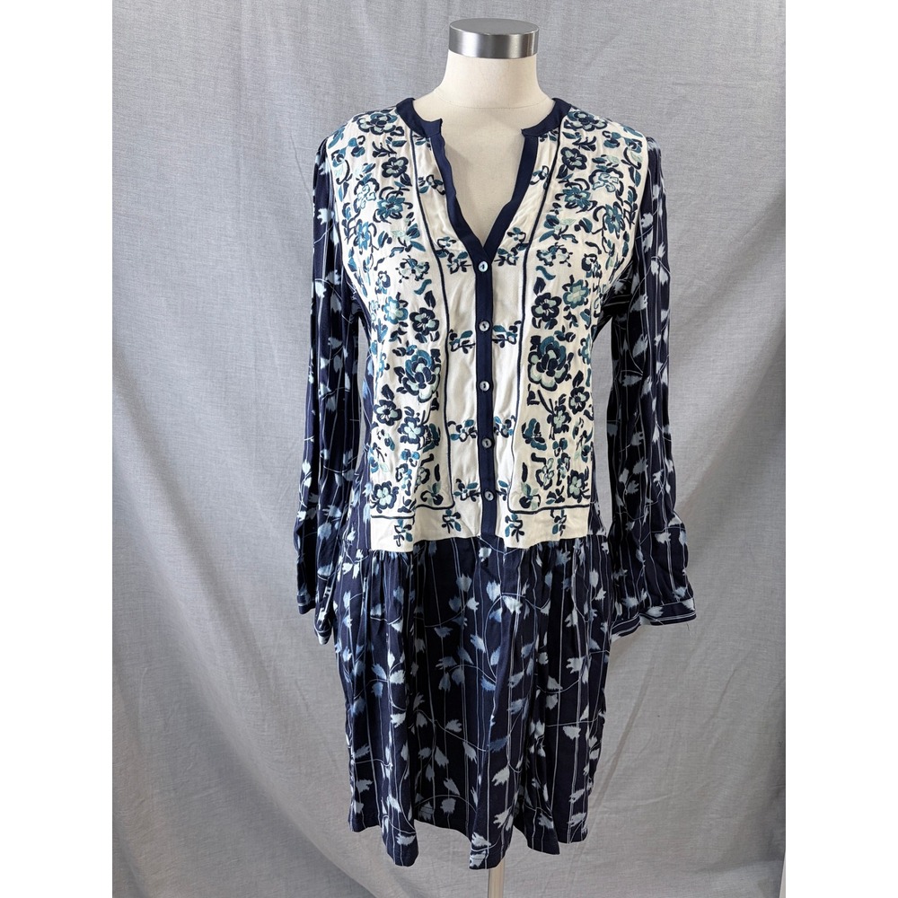 NWT Anthropologie Tiny Mixed Print Button Front Midi Dress Navy M $148